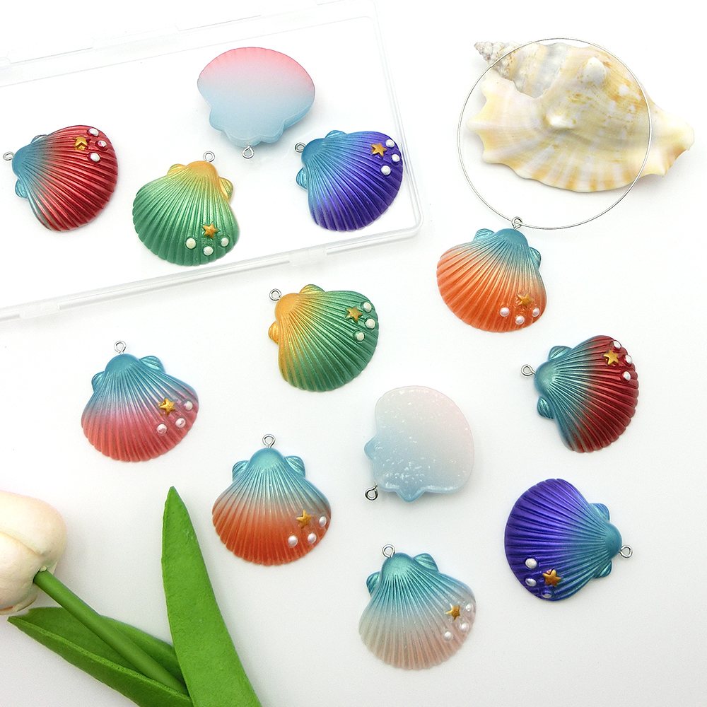 12Pcs Resin Shell Charm 6 Color Flatback Shell Pendants 33??30??8mm Colorful Seashell Charm with Loop