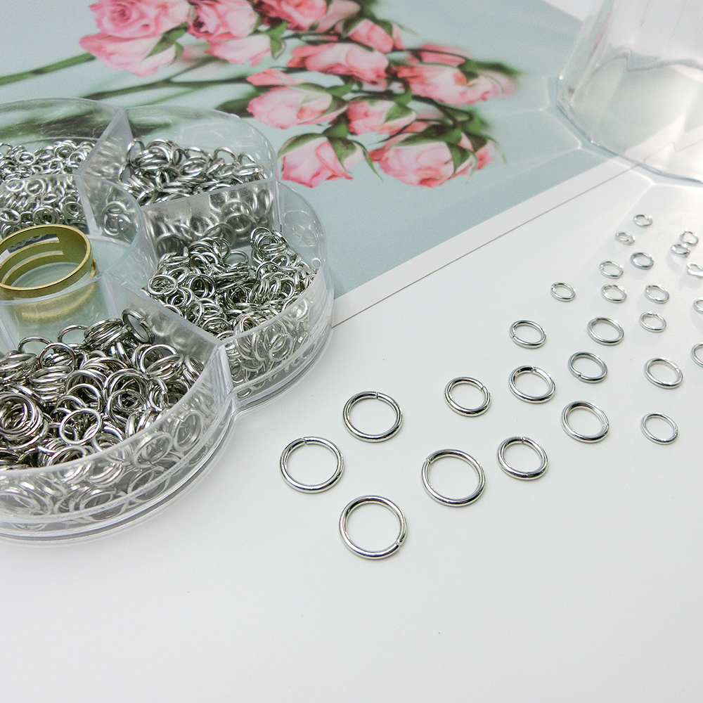 1000Pcs Open Jump Rings 4/5/6/7/8/10mm Platinum Connector O Rings Small Large with Opener
